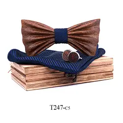 Для мужчин ручной работы 3D принт черный орех качество галстук-бабочка джентльмен элегантные запонки квадратный Полотенца установить