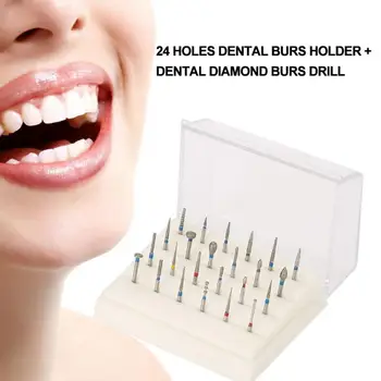 

24 Holes Dental Burs Holder + Dental Diamond Burs Drill High Speed Block Box Holder Dental Tool Set