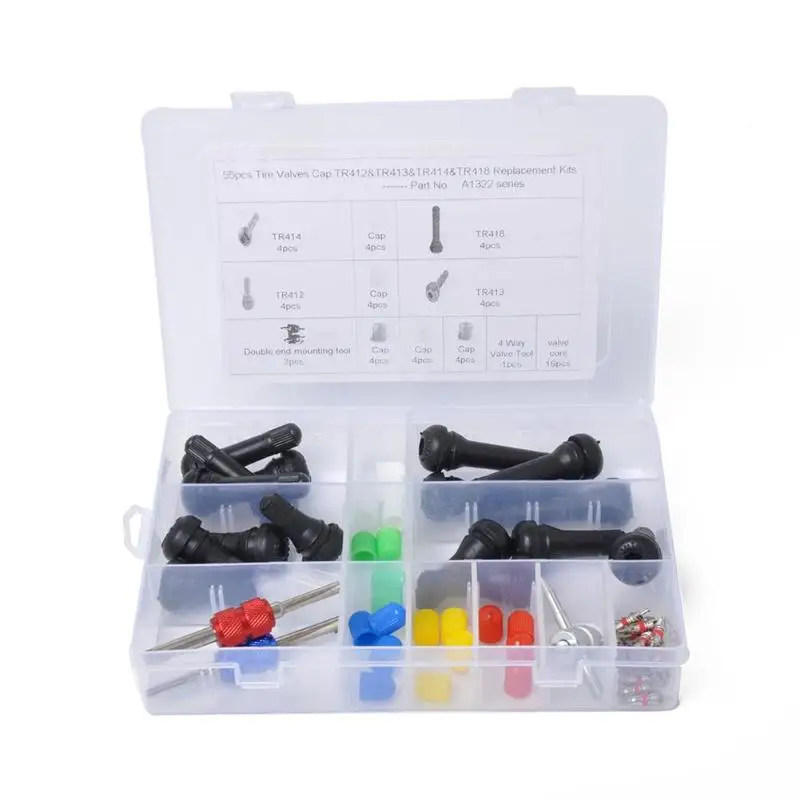 VODOOL 55Pcs TR412 TR413 TR414 TR418 Tire Valve Stems With Cap Car