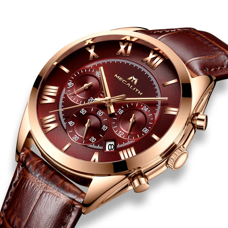 

MEGALITH Luxury Watches For Men Waterproof Chronograph Leather Watch Fashion Business Sport Quartz Wrist Watch Man Clock