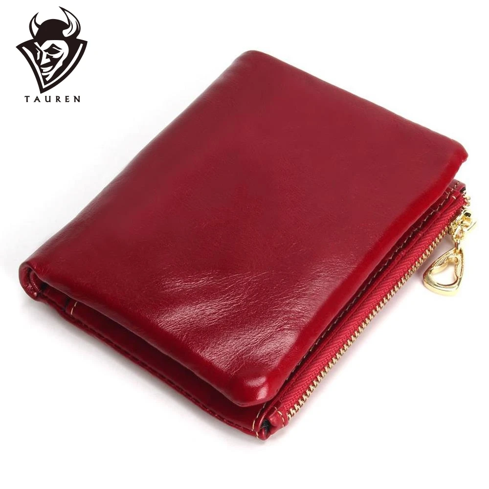 

New Fashion TAUREN High Quality 100% Genuine Leather Women Mini Wallet Oil Wax Leather Coin Purse Coin Credit Card Holder