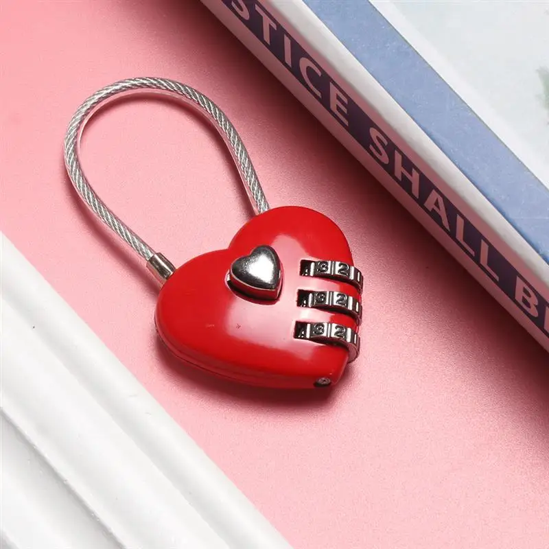 

Heart Password Lock Wire Rope Resettable Combination Three Bit Digital Lock Padlock Travel Bags Security Lock Girl Like