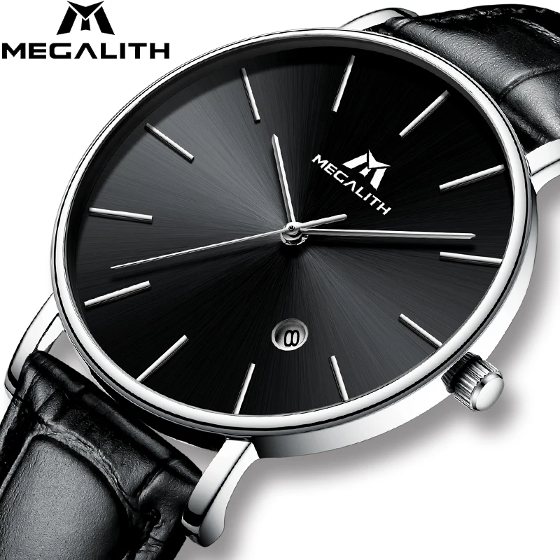 

MEGALITH Simple Casual Watch Mens Waterproof Date Calendar Business Quartz Wrist Watch Mens Genuine Leather Watches Cock
