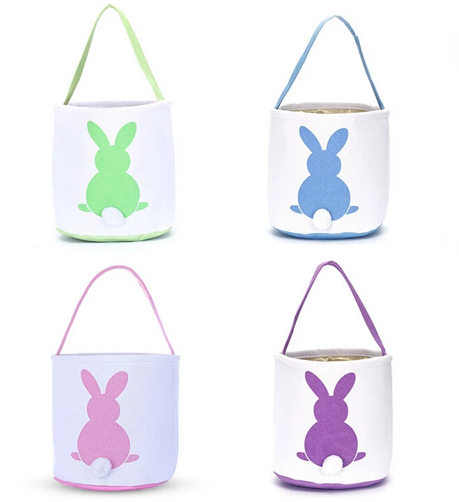 Easter Egg Basket Holiday Rabbit Bunny Printed Canvas Gift Carry Eggs Candy Bag 