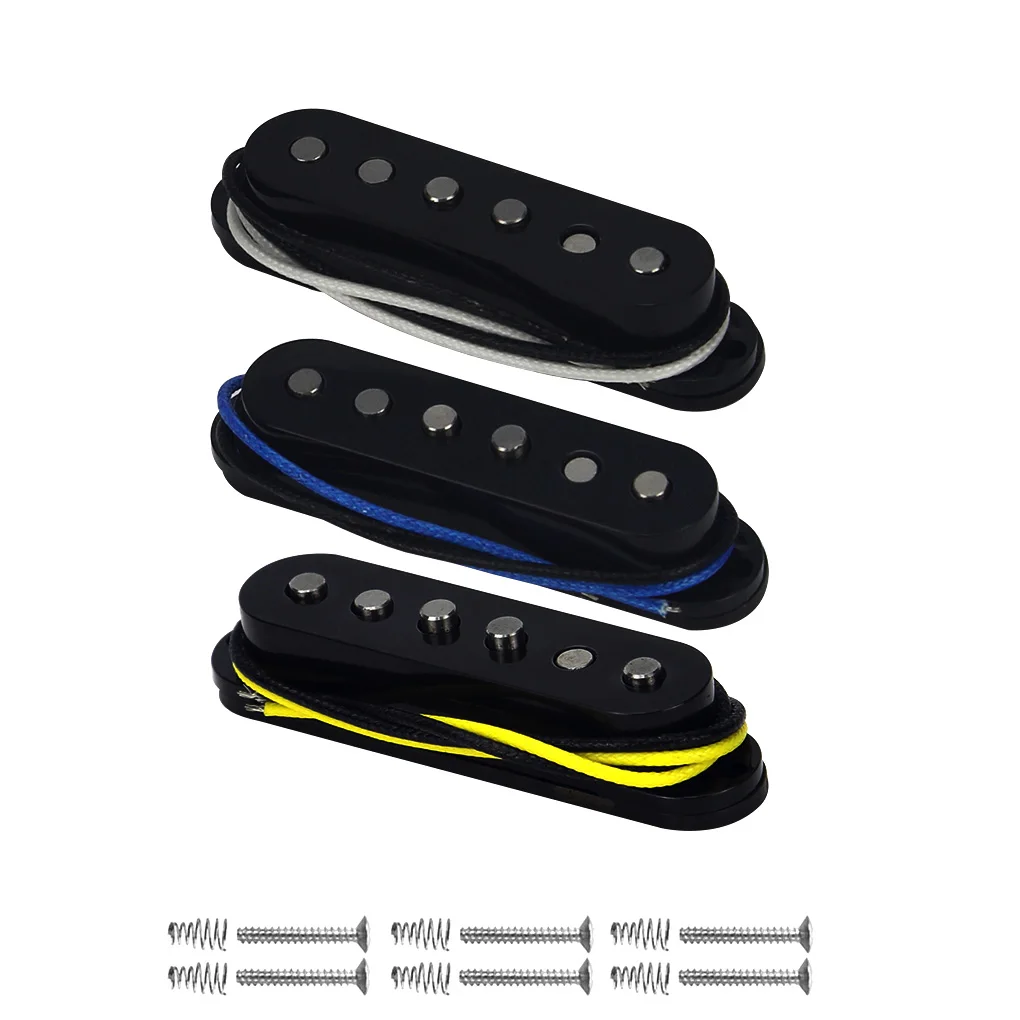 

FLEOR 3PCS/Set Alnico 5 Single Coil Pickups Electric Guitar Neck Middle Bridge Pickups Staggered Top Guitar Parts Black