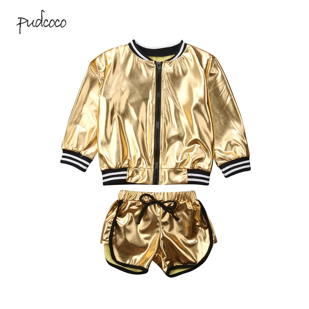 

Pudcoco New Brand 2PCS Toddler Girls Golden Jacket+Shorts Outfits Clothes Set Childrens Age 1-6Y