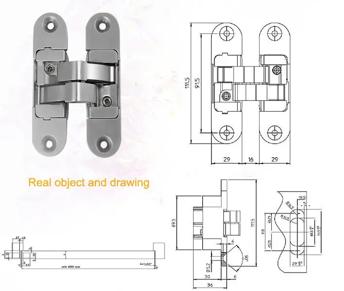 Fictory Hidden Hinge-180 Degree Zinc Alloy Invisible Folding Door Cross Hidden Hinges Size : S