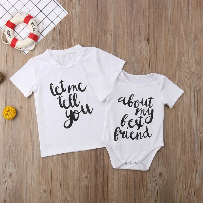 

Family Matching Outfits Newborn Kids Baby Boy Girl Cotton Short Sleeve Letter Top T-shirt Romper Outfit Clothes White