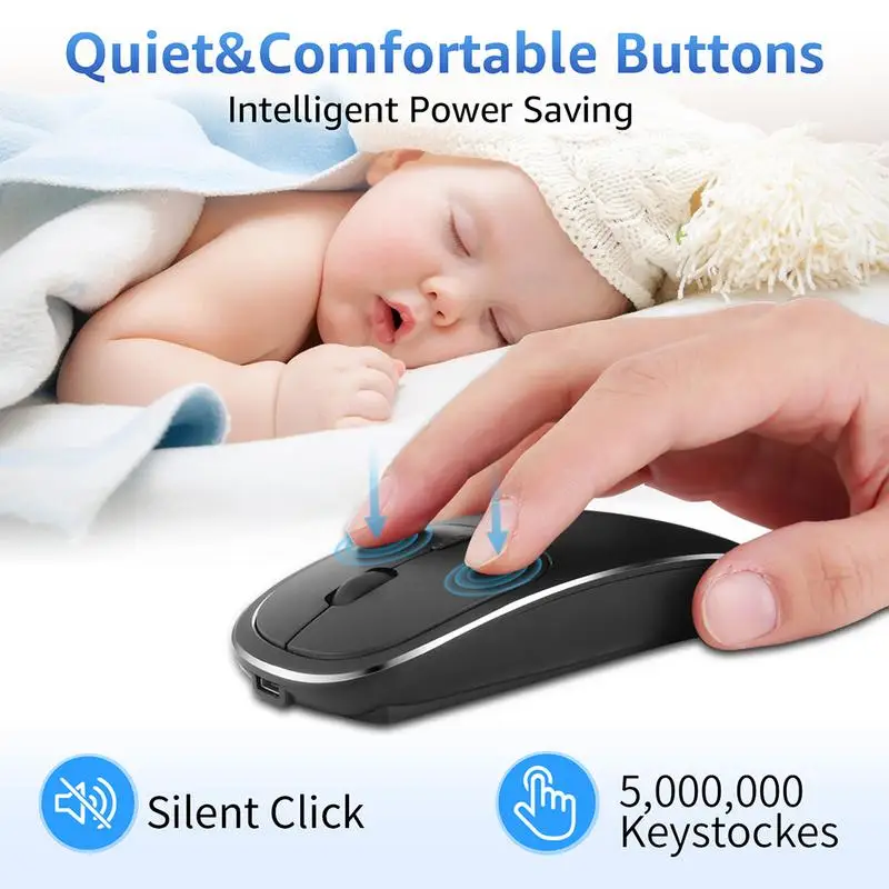 

Rechargeable Wireless Mouse Metal 2.4G Noiseless Silent Click Type C Wireless Optical Mouse with USB Receiver for Notebook PC L