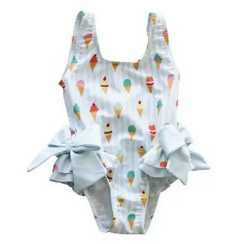 

New Fashion Swimsuit Toddler Kid Baby Girl Swimwear Ice Cream Bow Sleeveless Bikini Swimming Clothes