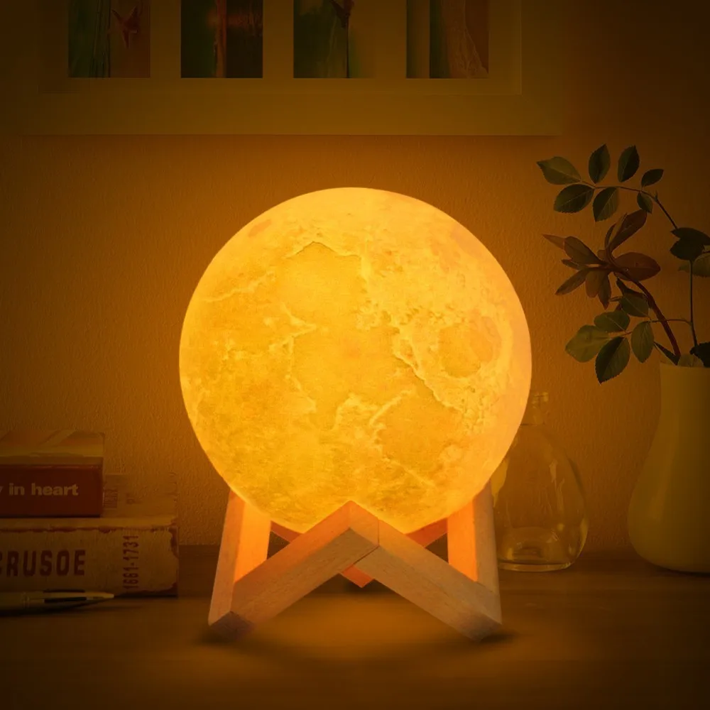 Rechargeable LED Night Light Moon Lamp 3D Print Moonlight Luna Bedroom