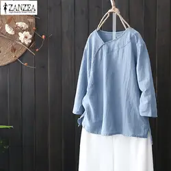 Blusas Топ 2019 ZANZEA Весна с v-образным вырезом рубашка с длинными рукавами Для женщин Повседневное Твердые Багги блузка Винтаж хлопок белье