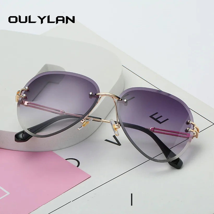 Oulylan, солнцезащитные очки без оправы, женские, фирменный дизайн, солнцезащитные очки, градиентные оттенки, режущие линзы, женские, без оправы, металлические очки, UV400