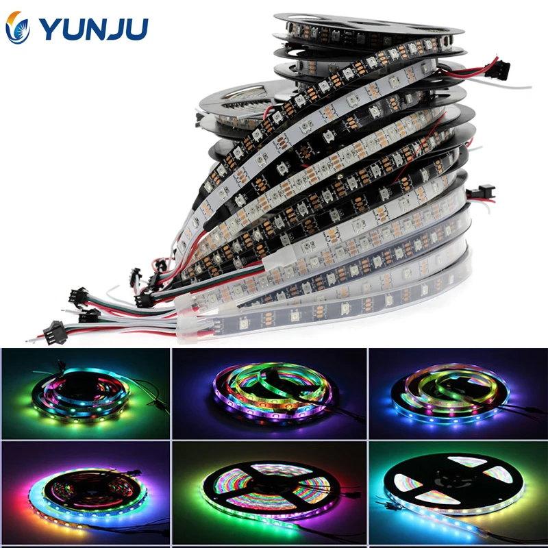 

NEW Full Color WS2812B LED Strip DC5V 30LED 60LED 144LED Black / White PCB RGB Smart Pixel control Led Strip