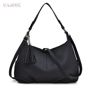 

Women Handbag Soft PU Leather Bags Fashion Designer Zipper Messenger Bag For Lady Vintage Shoulder Crossbody Bags With Tassel
