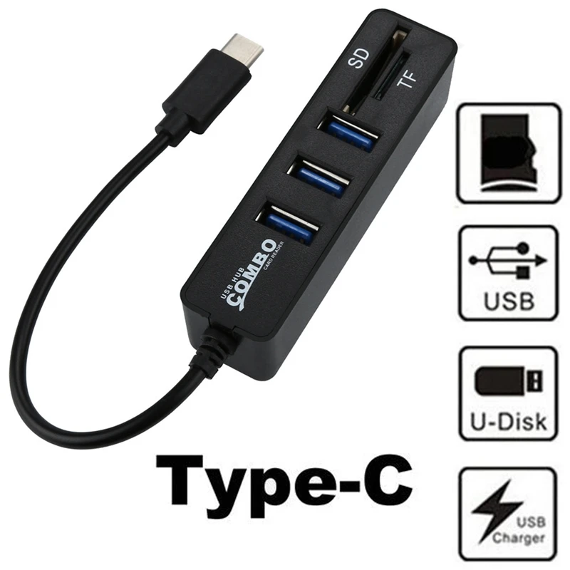 2 в 1 Разветвитель Usb 0 Type C Otg с 3 портами и кардридером для Sd/Tf карт|Картридеры| |
