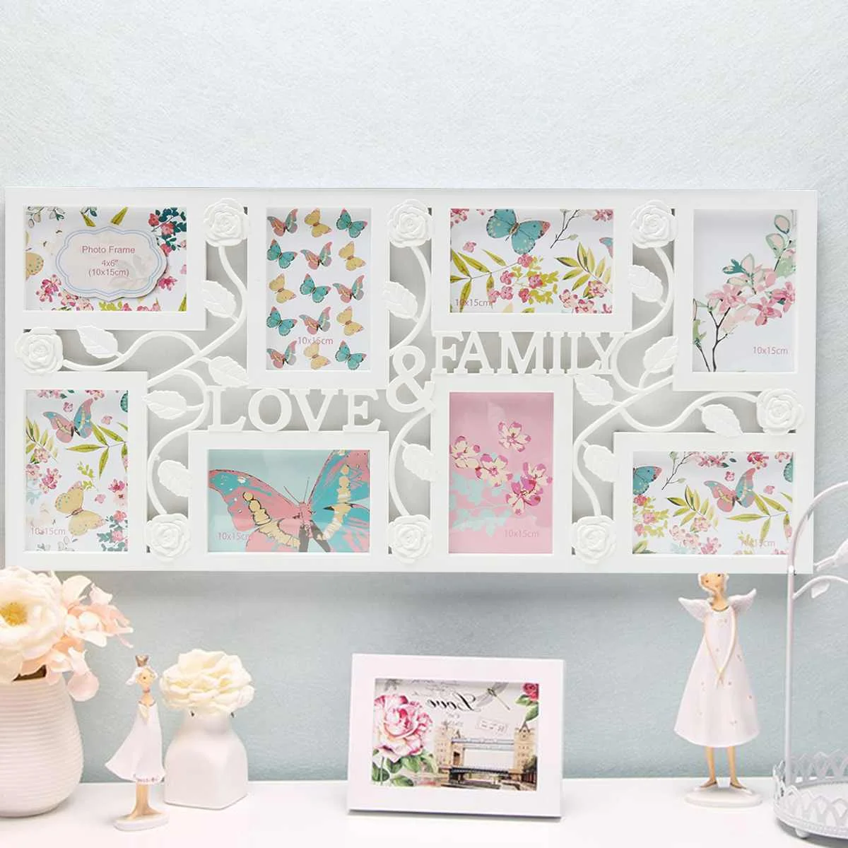 

8pcs/set White Vintage Photo Frame Wall Hanging Decor Family Wooden Picture Frame Sets Round Picture Frames For Paintings Gift