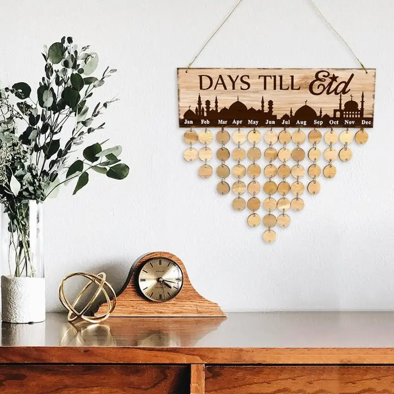 

Muslim Eid Mubarak Wood Countdown Calendar Ramadan Daily Hang Reminding Pendant Wall Hanging Calendar Office Home Decoration