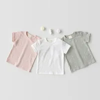 Zachte comfortabele korte mouwen voor jongens meisjes effen kleur t-shirt zomer pasgeboren baby tops kinderen uitloper