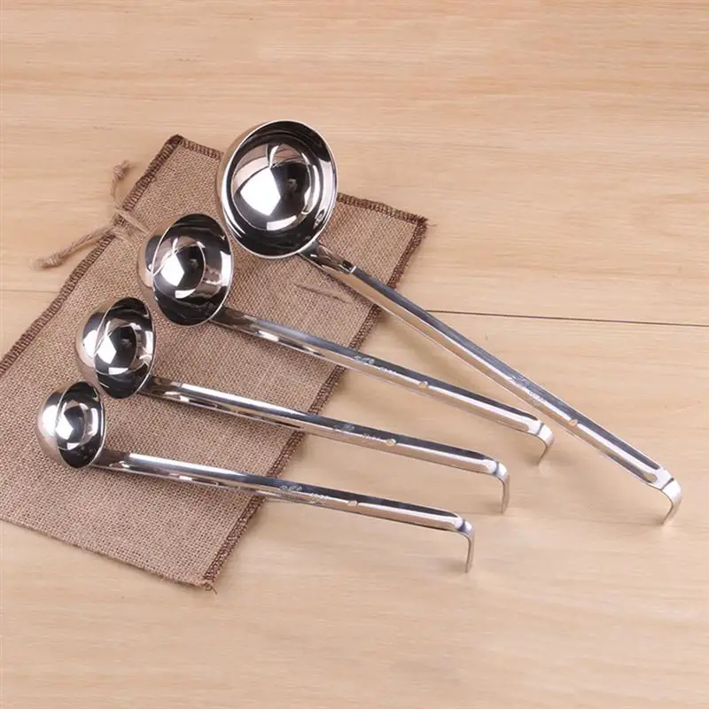 4pcs Stainless Steel Long Handle Hanging Hook Ladle Spoons Heavy Duty