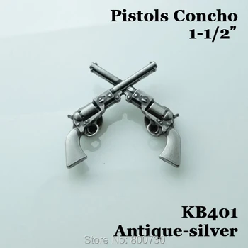 

(KB401) 10PC 1-1/2" Western Cowboy Decor Crossed button 1861 Colt Revolver Pistols button Antique-Silver