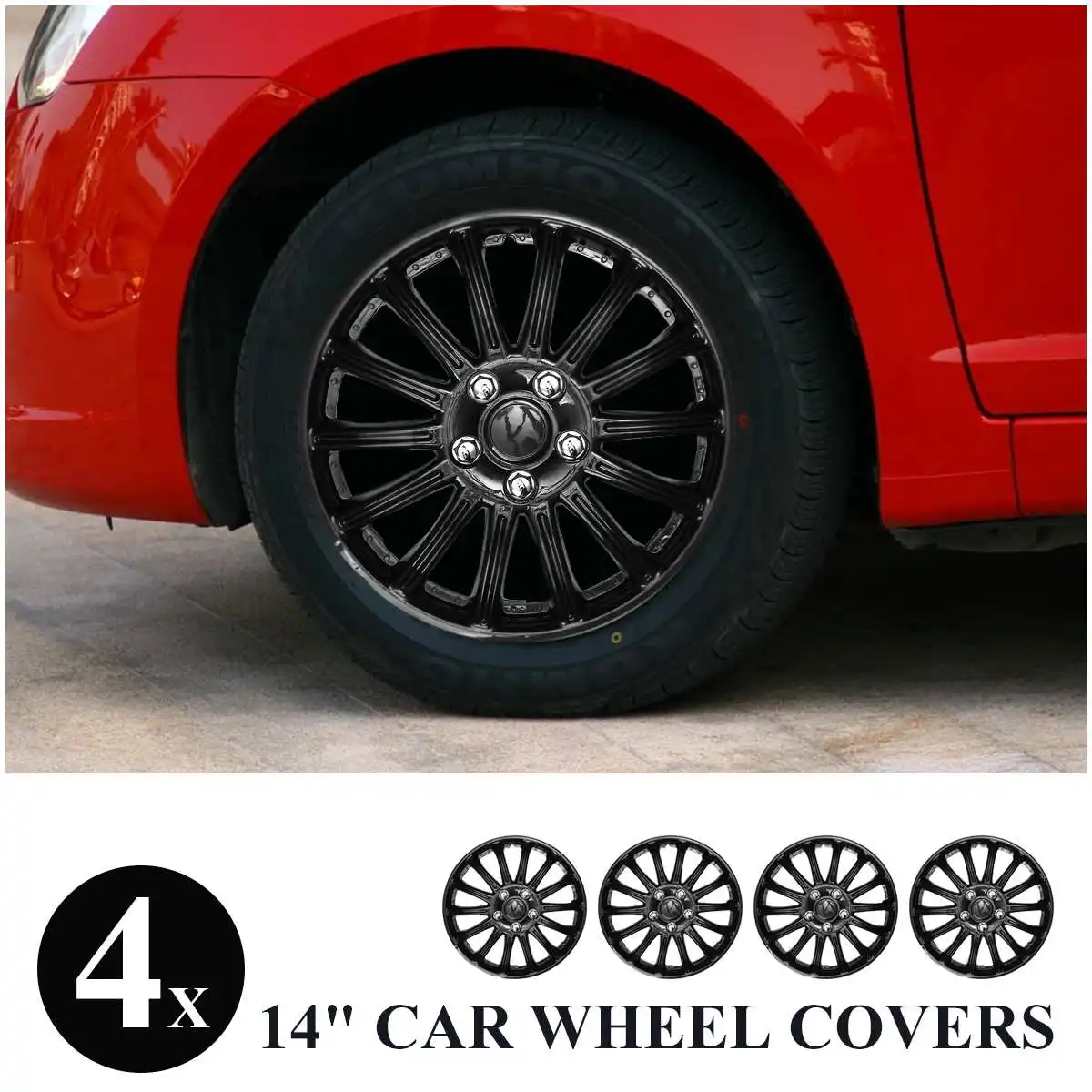 

4pcs 14inch Plastic Universal Car Sports Wheel Skin Tire Trims Cover Hub Caps Black