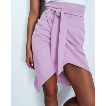 

Vintage Women High Waist Criss-Cross Iregular A-Line Skirts New OL Ladies Chic Split Bandage Lace Up Short Midi Skirt Vogue