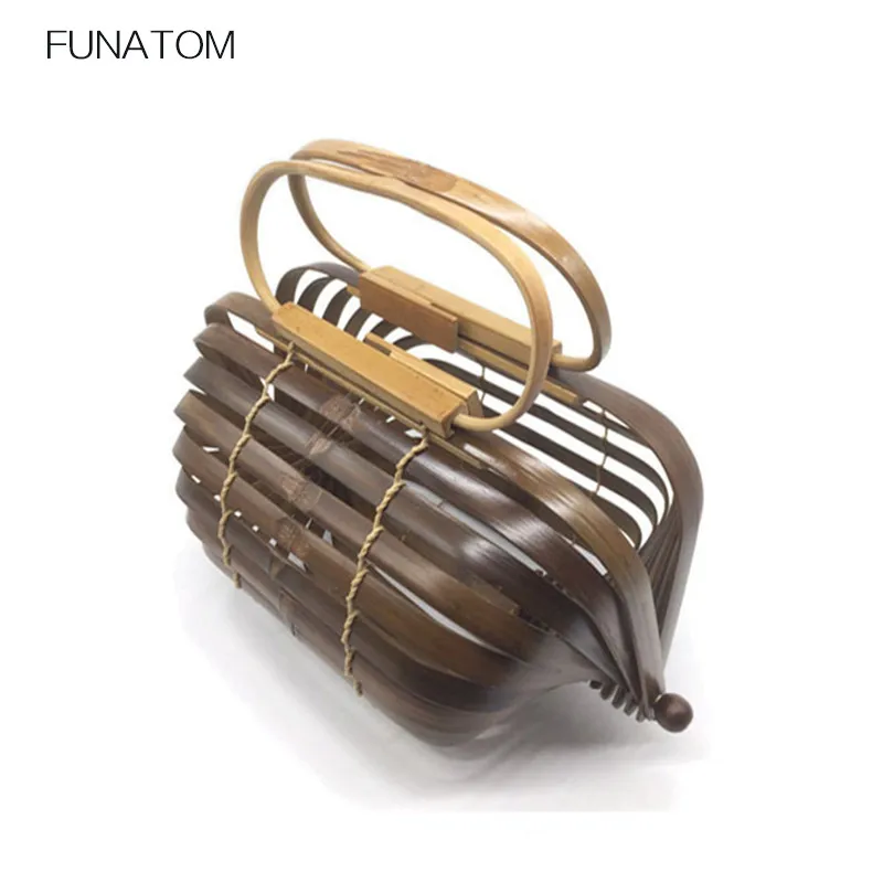 

2019 Bamboo Basket Bamboo Bag Women Large Straw Bag Summer Hollow Out Tote Luxury Designer Foldable Bag Two Colors