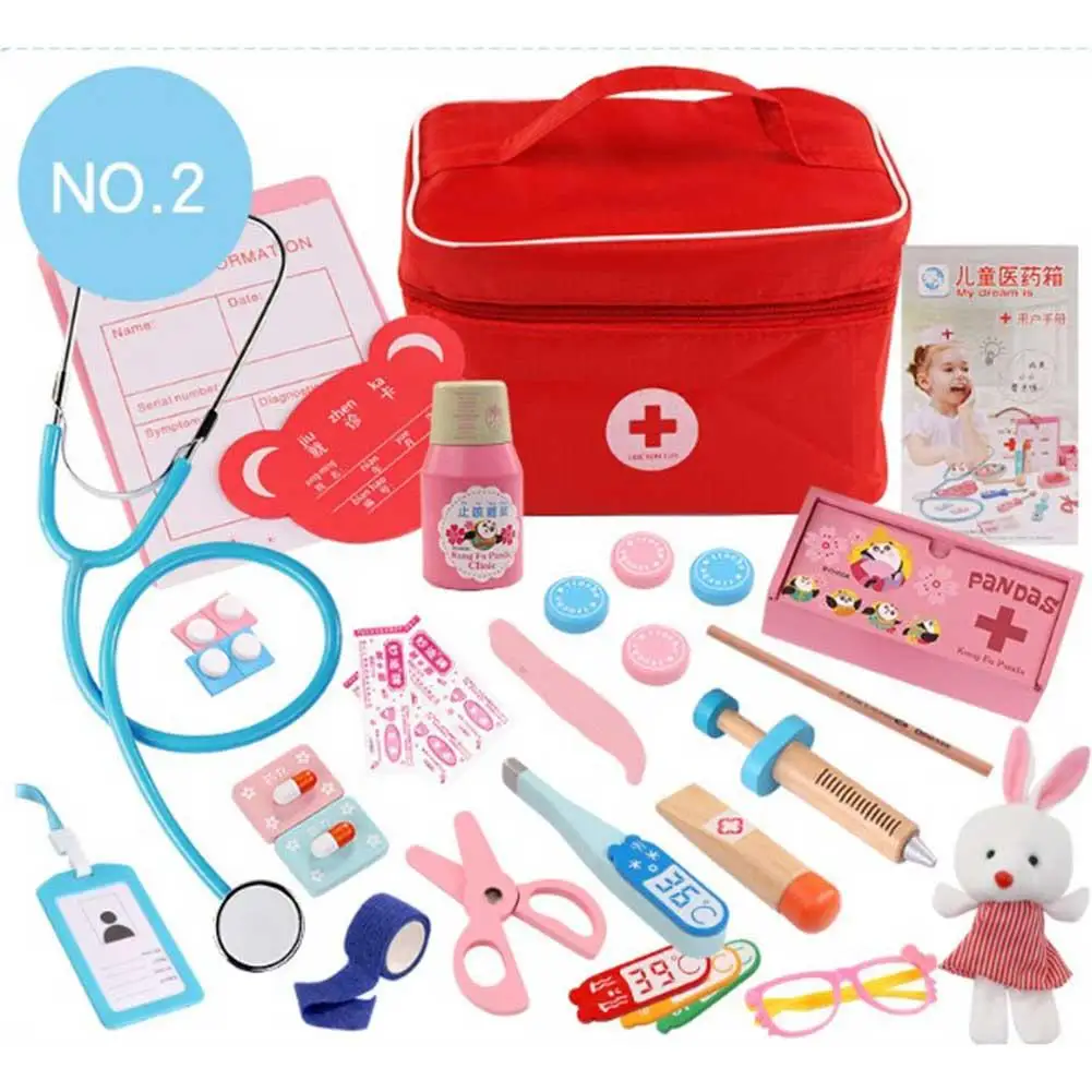 Comprar Juego de juguete para niños de simulación de médico, herramienta de inyección de enfermera duradera, caja de Medicina de simulación de madera, caja de regalo resistente, casa de juegos, Juguetes