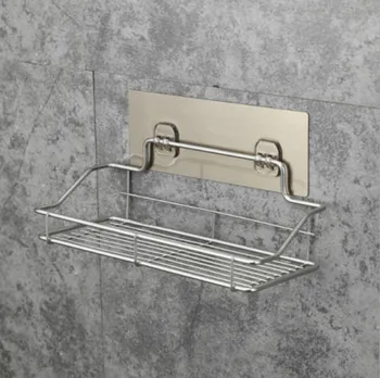 

Stainless Steel Shelf Shower Basket Bathroom Wall Mounted Storage Rack Adhesive