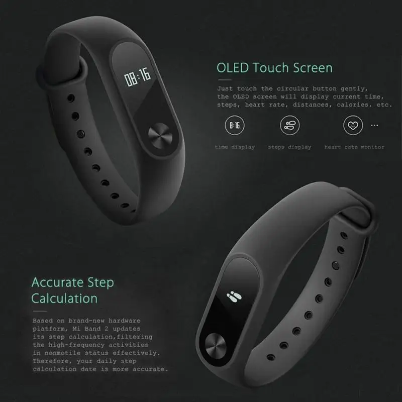 Xiaomi mi Band 2 умный фитнес-браслет OLED экран mi band 2 пульсометр браслет часы Xiao mi Band 2