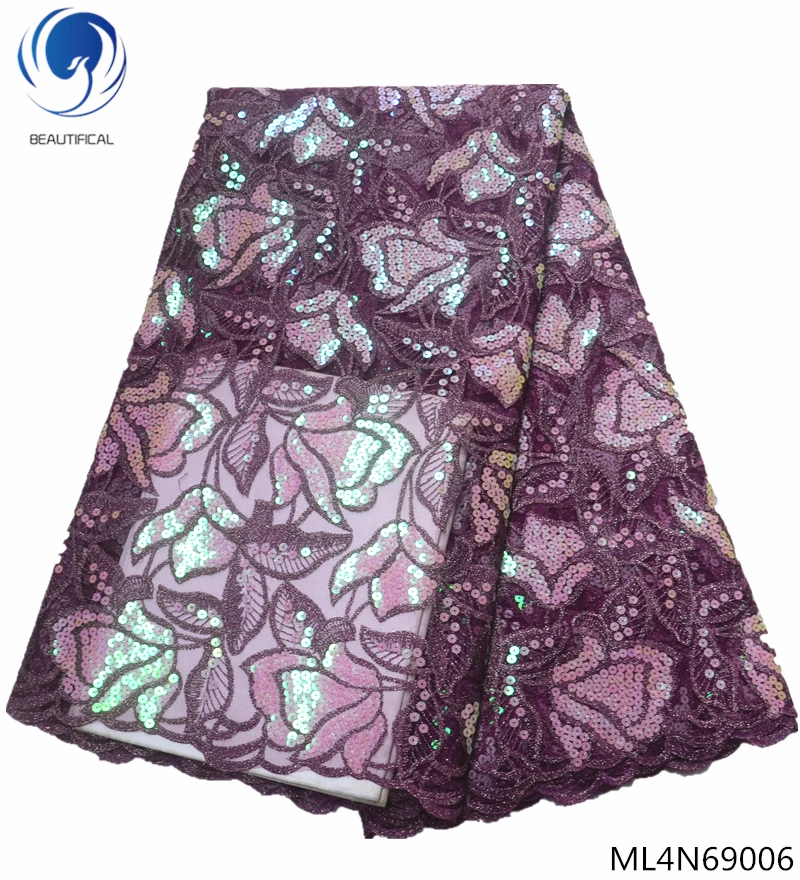 

BEAUTIFICAL sequins tulle fabric 2019 latest african tulle french lace fabric 5 yards sequins net lace ML4N690