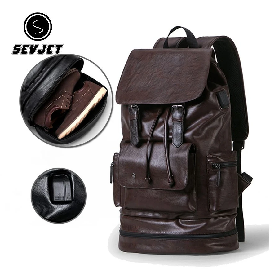 

Outdoor Men Leather Backpack Quality Men School Bags Casual Men School Bagpack for Notebook Large Travel Mochila Mujer CJ600