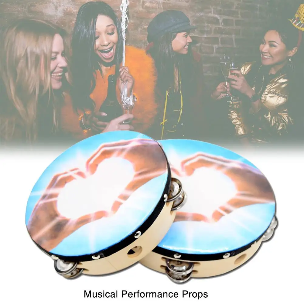 Wooden Handheld Double-row Tambourine Frame Drum For Church Party Dance Prop Adults Kids Percussion Orff Musical Instrument
