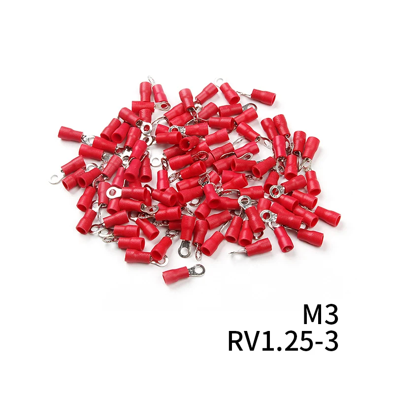 RV1.25 кольцо изолированный провода разъем 100 шт. Красный 12-10 AWG Электрический кабель обжимной Termminlas костюм для 0,25-1,65 мм2 комплект