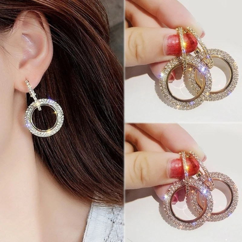 Crystal Round Luxury Jewelry Gift Earrings Geometric Fashion Hoop Women | Украшения и аксессуары