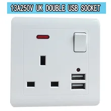Великобритания 86 розетки AC вилка электропитания выход со встроенным 2 USB зарядное устройство двойной Настенные переключатели 2100mA 13A 250 В светодиодный индикатор