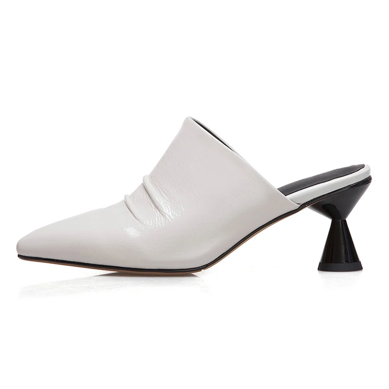 

Genuine Leather Women Mules 4 CM Heels Pointed-toe White Slippers Summer Style Woman Party Pumps Box packing lyd5052