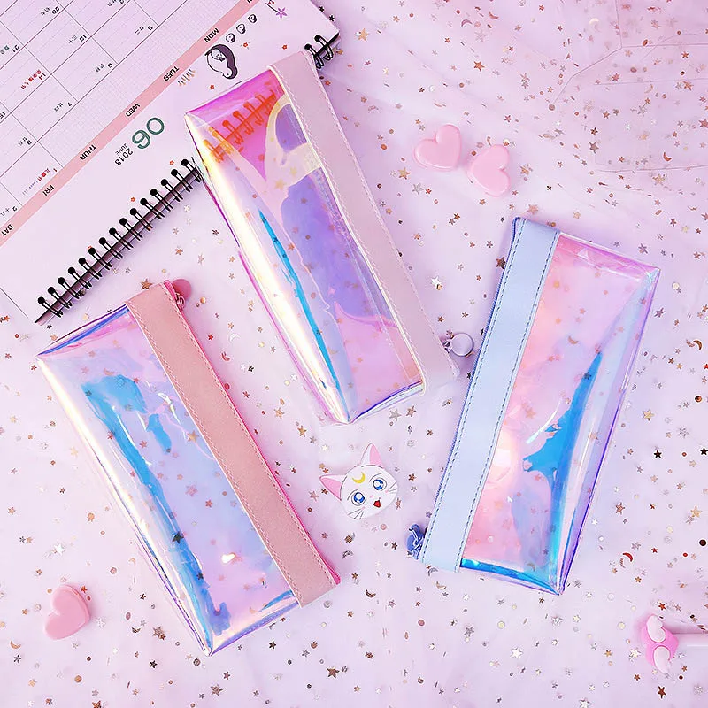 

Glitter Pencil Case Cute Creative Laser Transparent Pencil Bag Kawaii Pen Bag For Girls Gift School Office Supplies Stationery