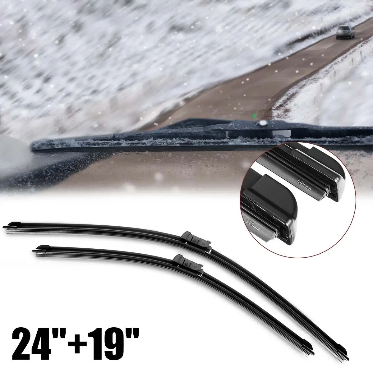 24"+19" Car Front Window Windscreen Wipers Arm U Type Rubber Windshield