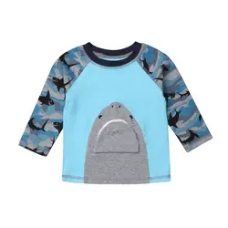 Креативная хлопковая одежда с длинными рукавами для маленьких мальчиков, милые топы с принтом акулы, футболка, повседневная одежда