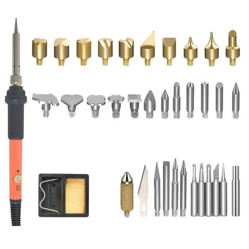 

37 Pieces Of Adjustable Temperature Brush European Style Carving Iron Branding Brush Set Eu Plug