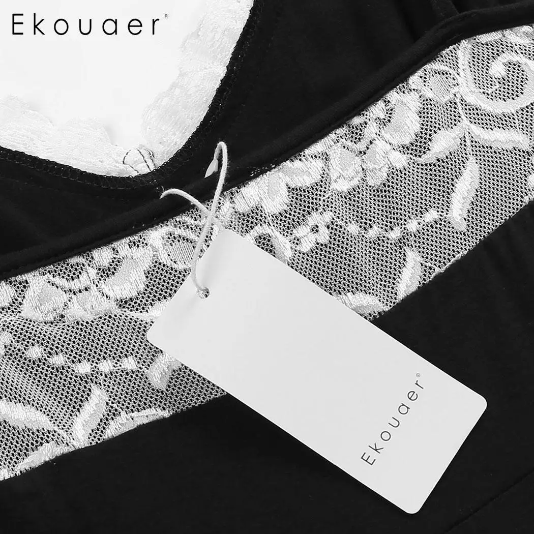 Ekouaer летние шорты пижамный комплект Женская одежда кружевная отделка без рукавов