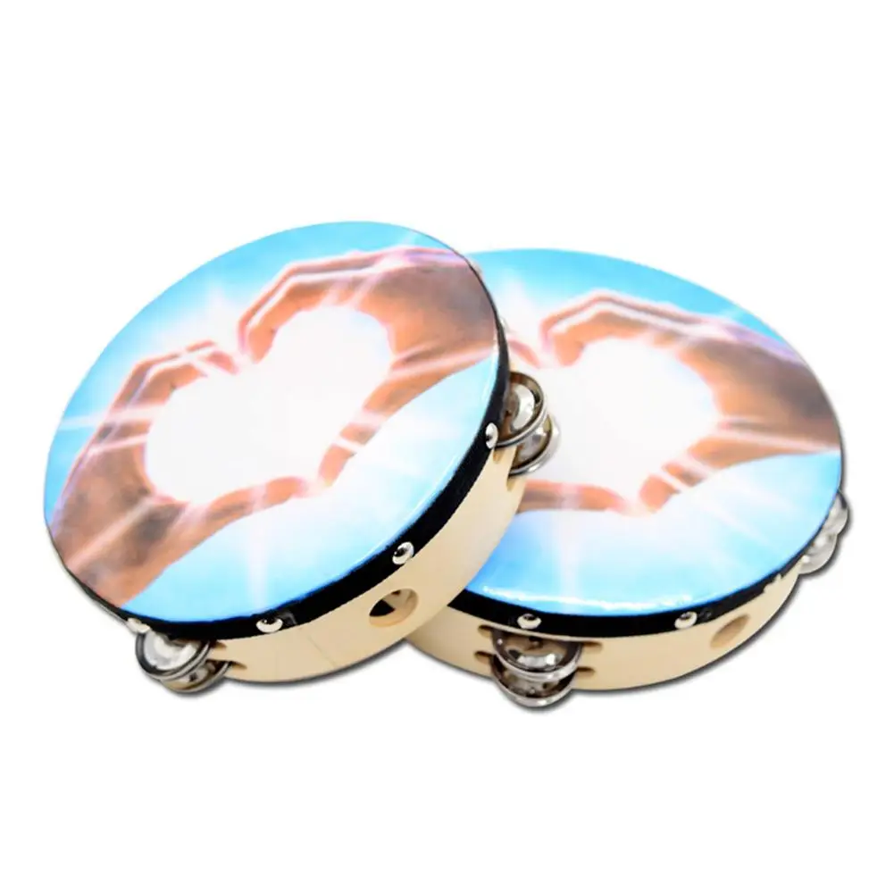 Wooden Handheld Double-row Tambourine Frame Drum for Church Party Dance Prop Adults Kids Percussion