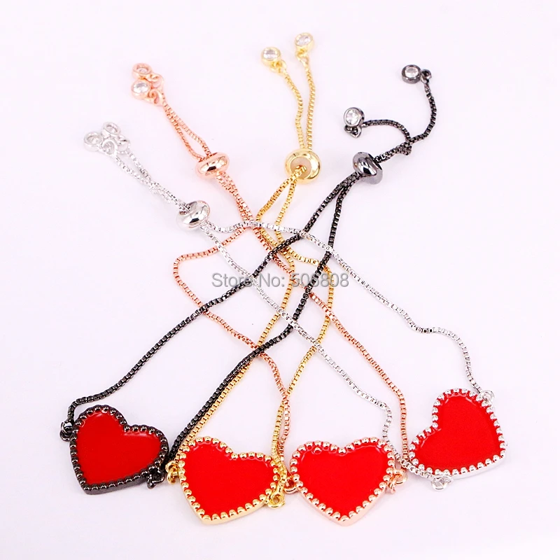 

10PCS ZYZ-B5776 Red Enamel Heart Bracelet with Adjustable Slide Bead for Women in Silver Color / Rose Gold Color / Gold Color