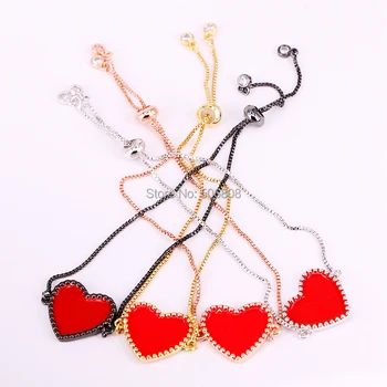

10PCS ZYZ-B5776 Red Enamel Heart Bracelet with Adjustable Slide Bead for Women in Silver Color / Rose Gold Color / Gold Color
