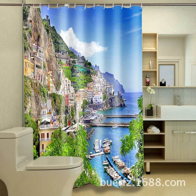 ocean scenery 3d printed shower curtain waterproof polyester shower