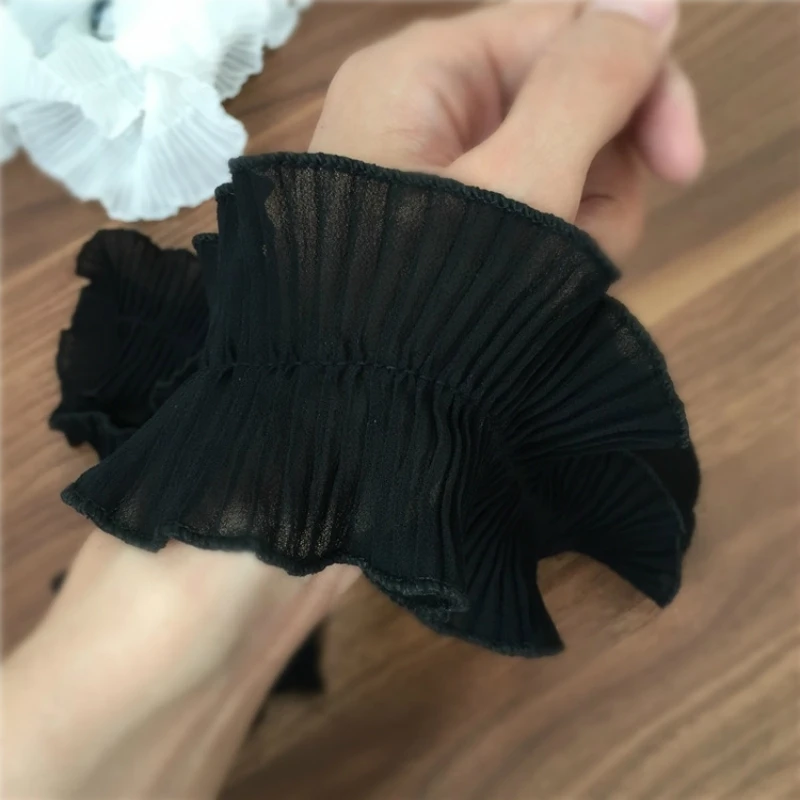 

7CM Wide Black White Pleated Chiffon Tulle Lace Neckline Applique Guipure Ribbon Edge Trim For DIY Clothes Dress Hem Decoration