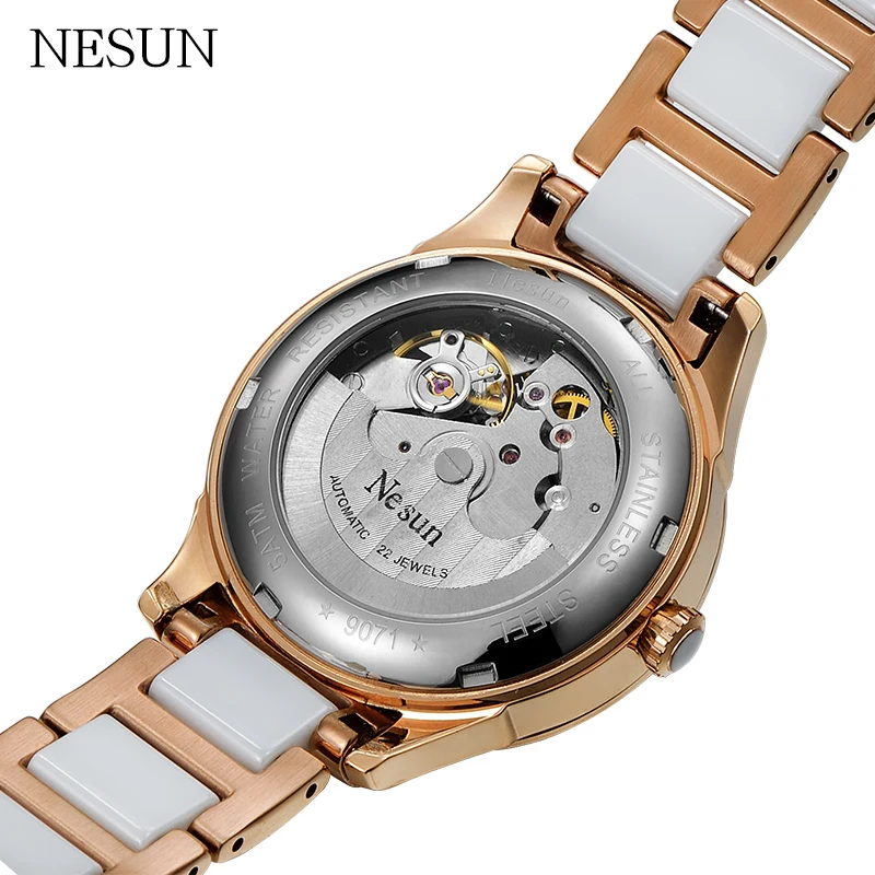 NESUN Модные женские автоматические механические наручные часы Топ люксовый бренд Moon Phase часы водонепроницаемые женские повседневные керамические часы