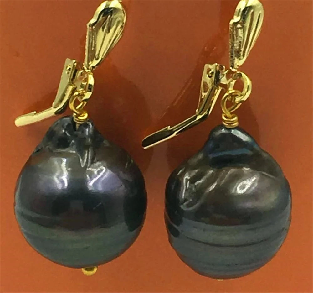 

14-18mm Baroque Black Pearl Earrings Hook Hand-Made South Sea Elegant Luxury Teardrop Twopin Diy Natural Party Classic